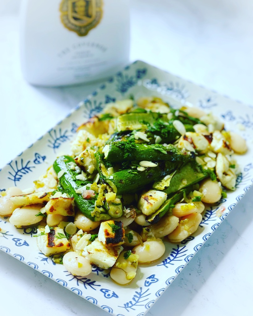 Grilled cucumber, halloumi and butter bean salad